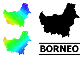 Vector lowpoly rainbow colored map of Borneo Island with diagonal gradient. Triangulated map of Borneo Island polygonal illustration.