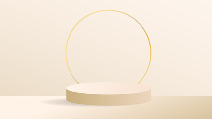 Abstract backdrop for product display, gold ring and podium and crimson background , 3d podium for presentation,  illustration 3d Vector EPS 10