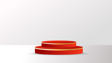 Red Podium 3d illustration template for content online or web, on gray background , illustration Vector EPS 10