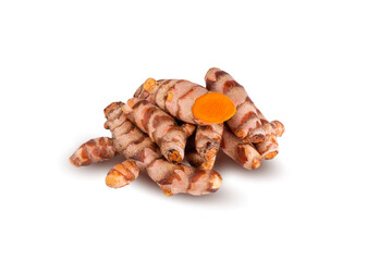 Turmeric Herb Contains Bioactive Compounds isolated over white background.