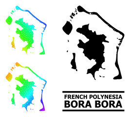 Vector lowpoly spectrum colored map of Bora-Bora with diagonal gradient. Triangulated map of Bora-Bora polygonal illustration. - obrazy, fototapety, plakaty