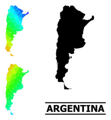 Vector low-poly spectral colored map of Argentina with diagonal gradient. Triangulated map of Argentina polygonal illustration.