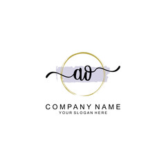 AO Initial handwriting logo with circle hand drawn template vector
