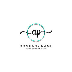 AP Initial handwriting logo with circle hand drawn template vector