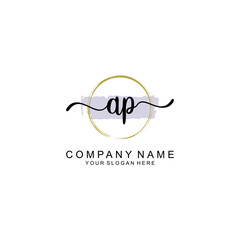 AP Initial handwriting logo with circle hand drawn template vector