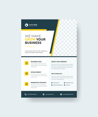Business flyer layout template in A4 size ready to print. Modern brochure cover design. with yellow and black color. for marketing, proposal, promotion, advertise. 