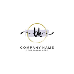 BK Initial handwriting logo with circle hand drawn template vector