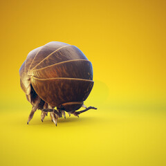 3d Rendering of Rolled Up Pill Bug Roly Poly Isopod Close up
