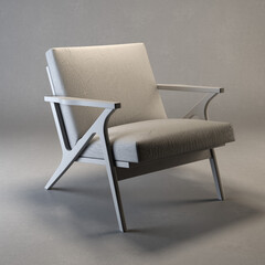 3d Rendering Cavett Wooden Chair Clay Model Front Angled view
