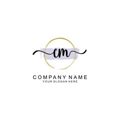 CM Initial handwriting logo with circle hand drawn template vector