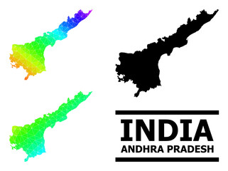 Vector low-poly rainbow colored map of Andhra Pradesh State with diagonal gradient. Triangulated map of Andhra Pradesh State polygonal illustration.