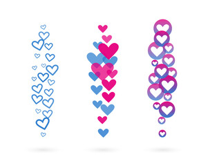 Stream of flying hearts. Like elements for social media live translation. Vector illustration.