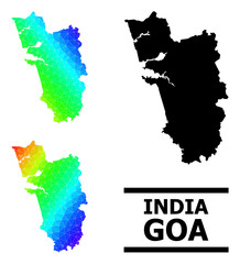Vector low-poly spectral colored map of Goa State with diagonal gradient. Triangulated map of Goa State polygonal illustration.