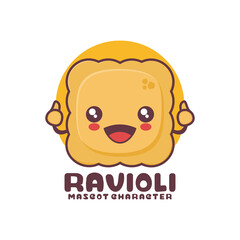vector ravioli cartoon mascot, italian food illustration, suitable for, logos, prints, labels, stickers
