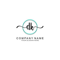 DK Initial handwriting logo with circle hand drawn template vector