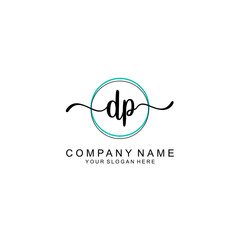 DP Initial handwriting logo with circle hand drawn template vector