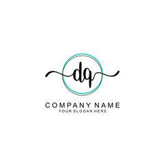 DQ Initial handwriting logo with circle hand drawn template vector