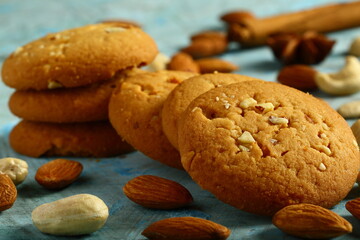 Homemade sugar free vegan  diet cookies with almonds and cashew nuts.