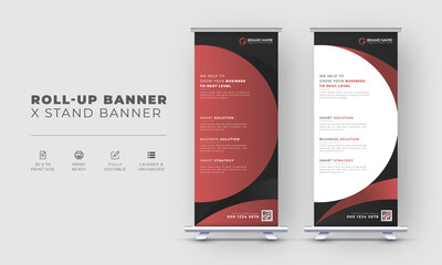 Abstract professional business creative corporate roll-up banner design for grow up your business to a high level. roll up or pull up display exhibition standee banner template.
