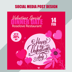 Valentines Special Dinner Date Social Media Post Design