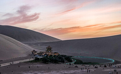 The Mingsha Mountain Crescent Spring Scenery in Dunhuang City