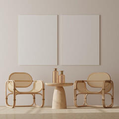 photo frame mockup in clean minimalist scandinavian room. 3d rendering