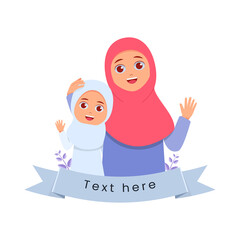 Portrait of mother and daughter hugging and waving