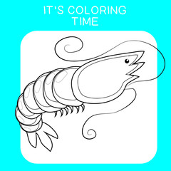 Coloring sea animals worksheet page. Educational printable coloring worksheet. Coloring game for preschool children. Black and white vector illustration. Motor skills education.