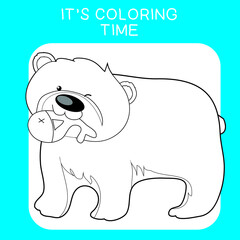 Coloring sea animals worksheet page. Educational printable coloring worksheet. Coloring game for preschool children. Black and white vector illustration. Motor skills education.