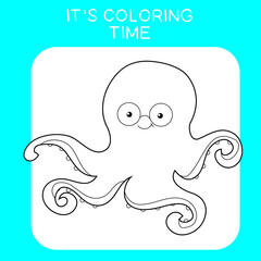 Coloring sea animals worksheet page. Educational printable coloring worksheet. Coloring game for preschool children. Black and white vector illustration. Motor skills education.