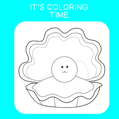 Coloring sea animals worksheet page. Educational printable coloring worksheet. Coloring game for preschool children. Black and white vector illustration. Motor skills education.