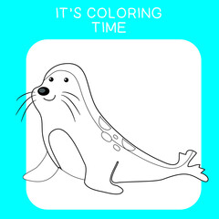 Coloring sea animals worksheet page. Educational printable coloring worksheet. Coloring game for preschool children. Black and white vector illustration. Motor skills education.