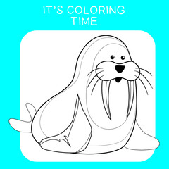 Coloring sea animals worksheet page. Educational printable coloring worksheet. Coloring game for preschool children. Black and white vector illustration. Motor skills education.