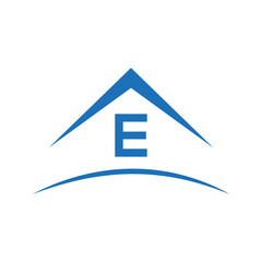 E logo with real estate house building roof, template. Victor