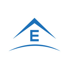 E logo with real estate house building roof, template. Victor