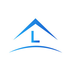 L logo with real estate house building roof, template. Victor