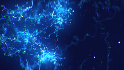 Abstract Blue Shine Blurry Focus Fractal Random Turbulence Dots And Lines Particle Neural Network Background