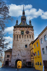 Clock Tower. Medieval Street Of Sighisoara, Transylvania In Romania. Travels.