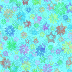Full Seamless flowers and stars abstract pattern in vector