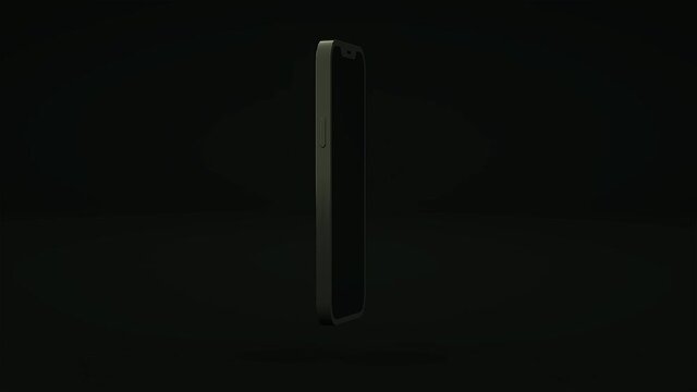 3D rendering golden phone spins on black background looped animation