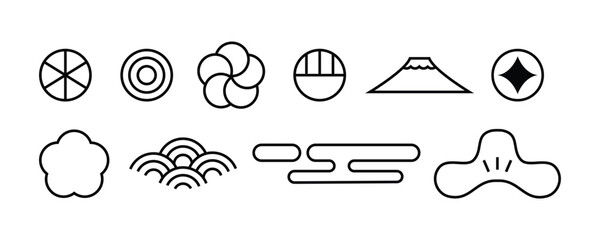 a simple element set of the Japanese symbol illustrations. minimalist design in various shapes. a design for logo, symbol, and element decoration. © freeject.net