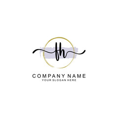 FH Initial handwriting logo with circle hand drawn template vector