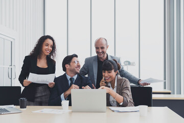 Fototapeta premium Diversity business group of people happy smiling working together in office, Business group in discussion meeting