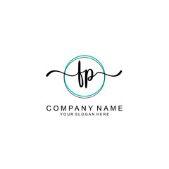 FP Initial handwriting logo with circle hand drawn template vector