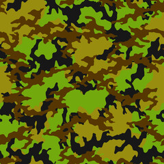 Full seamless camouflage texture skin pattern vector for military textile. Usable for Jacket Pants Shirt and Shorts. Green yellow army camo masking design for hunting fabric print and wallpaper. 