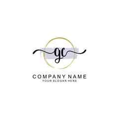 GC Initial handwriting logo with circle hand drawn template vector