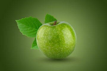 Fresh green apple isolated on green background.