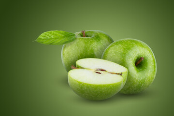 Fresh green apple isolated on green background
