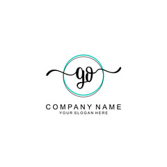 GO Initial handwriting logo with circle hand drawn template vector