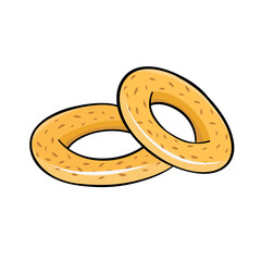 two wheat bagels hand drawn in cartoon style